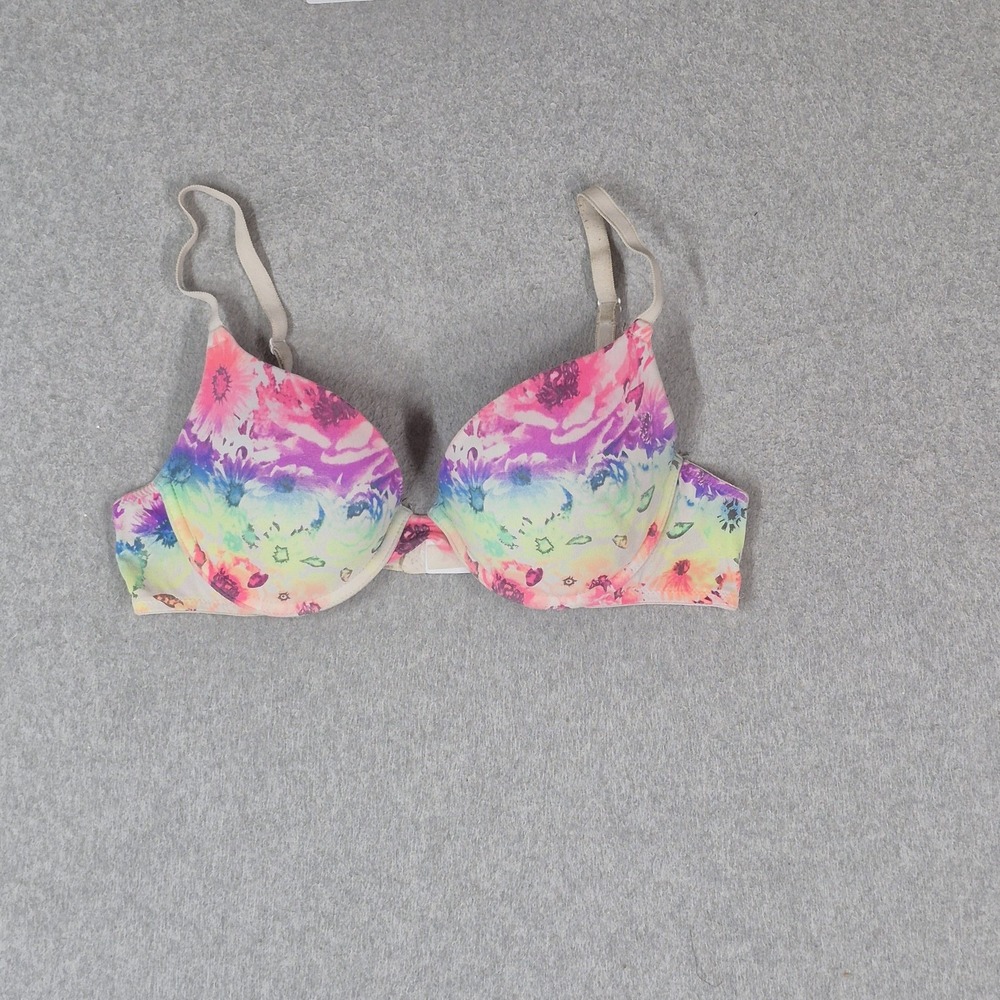 Victoria's Secret PINK Women Bra 36B Green Rainbow Tie Dye Push Up Underwired